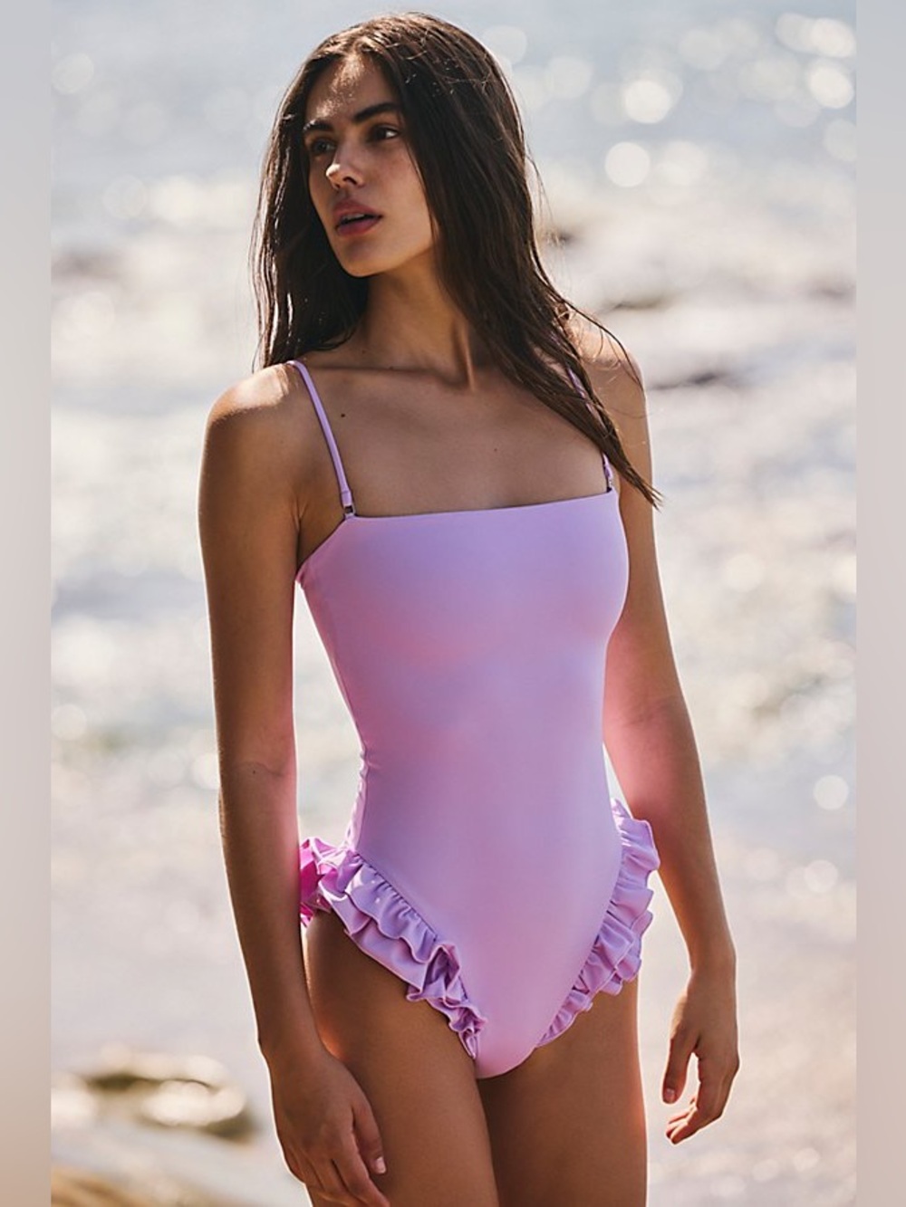 Lilac Ruffle One Piece Swimsuit Pastel Balletcore Minimalist Swimwear Soft Girl